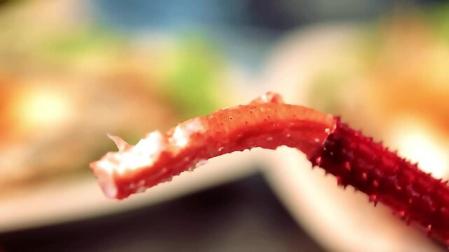 Prawns Leg - King prawn legs are grilled and barbecued, then neatly cut and plated with elegant styling. The closeup highlights juicy pieces, glossy texture, and fine dining presentation of seafoods