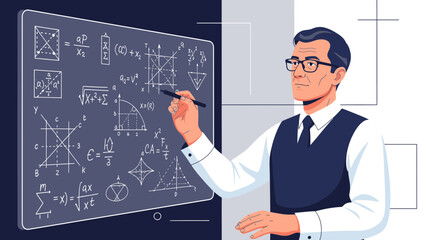 Professor Explaining Complex Mathematical Theories On a Digital Display