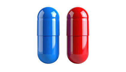 Shiny red and blue capsules side by side on a black background with bright highlights
