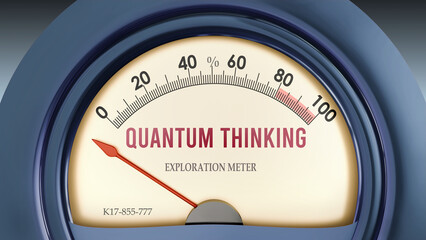 Quantum Thinking and Exploration Meter that hits less than zero, showing an extremely low level of quantum thinking, none of it, insufficient. Minimum value, lack of quantum thinking. ,3d illustration