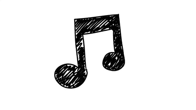 music icon, musical notes hand draw doodle, frame by frame stop motion animation on a white and black background, video decoration, perfect for motion graphics, comics, or energetic.