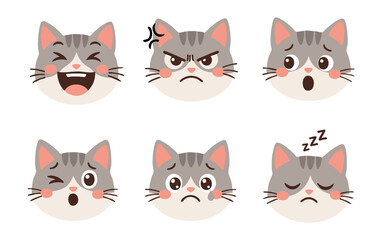 Cute cat stickers, logo characters, cat vector flat icons, cat emoji expressions