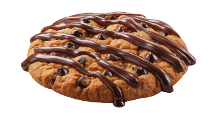 A Deliciously Indulgent Chocolate Drizzled Cookie Presented Beautifully isolated on transparent background