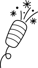 Vector black and white bursting cracker icon. Cute New Year, Christmas or Birthday party popper illustration. Winter holiday flapper or firecracker line clipart, coloring page