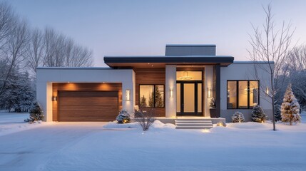 Modern house winter snow exterior architecture