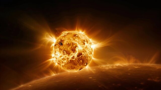 Solar Majesty: A mesmerizing view of the sun's radiant surface, with its fiery corona dancing around its edges. A representation of the immense power and beauty of our celestial star.