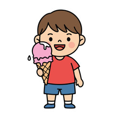 Cute Boy Eating Ice Cream – Sweet Treat Kids Vector Illustration