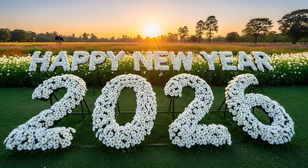 Floral 2026 Displayed on Lush Green Lawn with a Field of Yellow Flowers in the Background