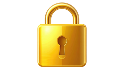 Gleaming golden padlock on black background, reflecting light with smooth curves and a keyhole center