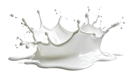 White liquid crown splash, cascading upward against a black background; dynamic and elegant