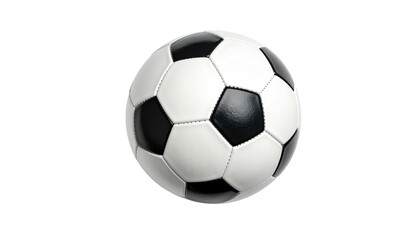 Obraz premium A black and white soccer ball floats isolated on a solid dark black background, center view, crisp and detailed