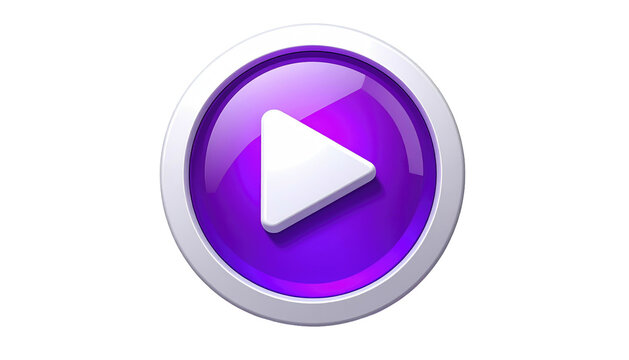 Glossy, purple play button with a white arrow, surrounded by a circular border against a black background - Powered by Adobe