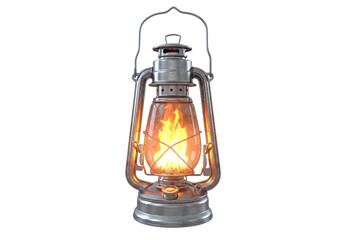 Old kerosene lantern with flame isolated on transparent background
