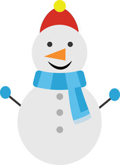 Cute snowman with red hat and blue scarf for winter and Christmas theme.