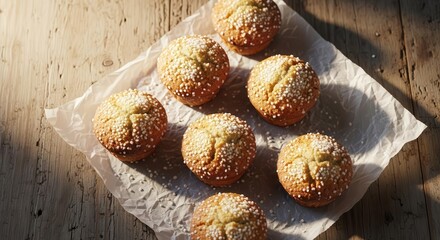 Delicious Muffins Arranged on a Table Under Natural Light Shining On Them