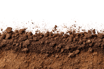 Close-up view of soil layers, brown tones, textured surface