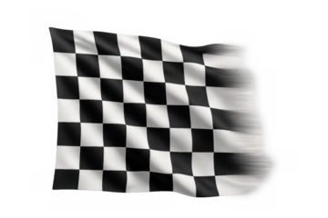 Waving checkered flag representing speed, racing, competition, finish line, and victory on a transparent background