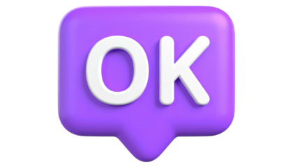 Glossy purple message bubble with white "OK" text; a simple confirmation notification element