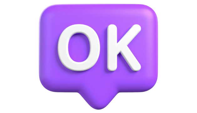 Glossy purple message bubble with white "OK" text; a simple confirmation notification element