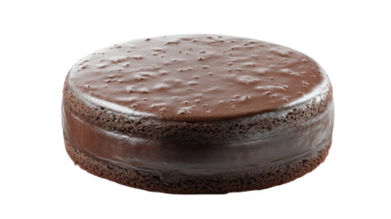 Round chocolate sponge cake showing soft baked texture with rich cocoa flavor and moist dessert surface isolated on white background