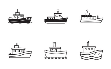Obraz premium Collection of Black and White Boat Illustrations Various Styles and Designs Maritime Theme Water Transport