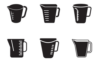 Collection of Black and White Measuring Cup Illustrations for Cooking and Baking Needs Six Different Styles