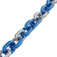 Fototapeta premium Close-up of a metal chain, alternating segments of blue and silver