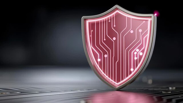 Data security shield glowing circuit pattern protecting network protection and electronic data