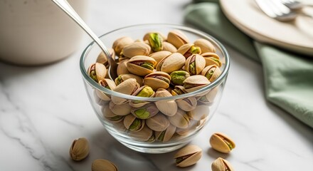 Delicious Pistachios In A Glass Bowl, A Healthy Snack Ready To Eat, And Full Of Flavor
