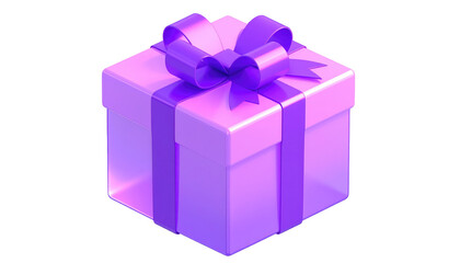 Obraz premium A cube-shaped present tied with a ribbon, featuring shades of purple, on a dark background