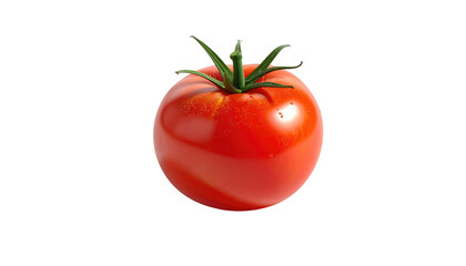 A ripe tomato, red and glistening, is set against a black backdrop, highlighting its vibrant color and form
