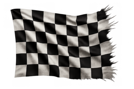 Checkered flag waving, symbolizing racing, motorsport, finish line, victory, competition, and success on transparent background