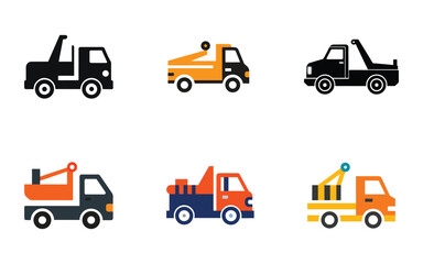 Collection of Cartoon Tow Trucks in Various Styles and Colors Vector Illustration Set