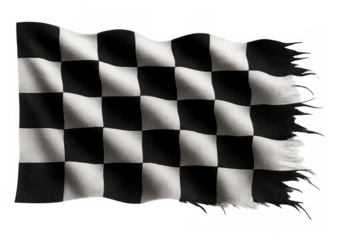 Checkered flag waving, representing motorsport, race, championship, victory, and conclusion, on a transparent background