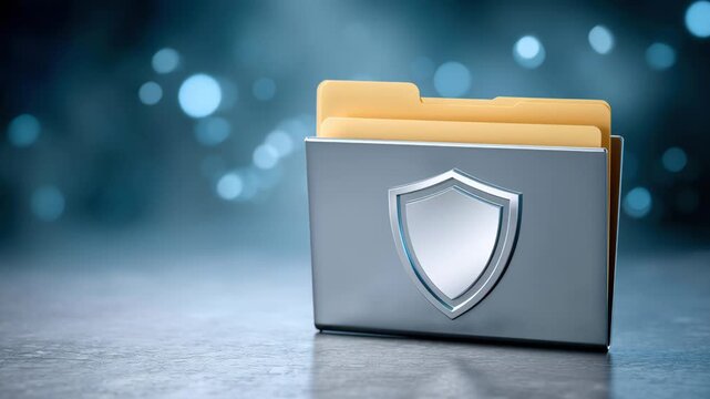 Secure data protection file folder shield protecting digital files in modern office storage