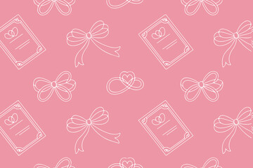  Love and Wedding Pattern – Seamless Background with Bows, Rings, and Certificates