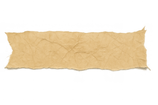 Ripped old paper banner with crumbling distressed texture, an antique empty scroll for vintage messages on transparent background