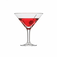 Red cocktail with cherry in martini glass