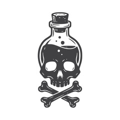 Skull Potion Bottle – Gothic Tattoo-Style Poison Art for Stickers & Merch