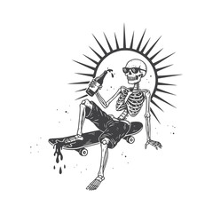 Skater Skeleton Sunburst – Edgy Tattoo-Style Skateboard Art for Stickers & Merch
