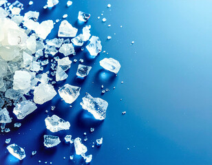 Close-up of Crushed Ice Crystals on Vibrant Blue Background