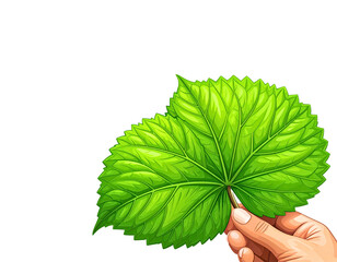 Hand Gently Holding Fresh Green Leaf (Transparent Background)
