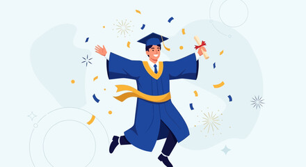 Graduation Celebration Illustrates Joyful Accomplishment With Certificate And Celebratory Confetti