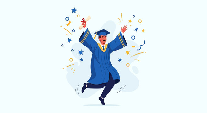 Graduation Celebration: A Joyous Graduate Celebrating With Cap And Gown - Powered by Adobe