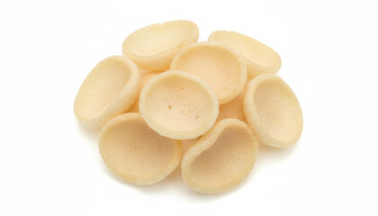 Pile of prawn crackers isolated on white background