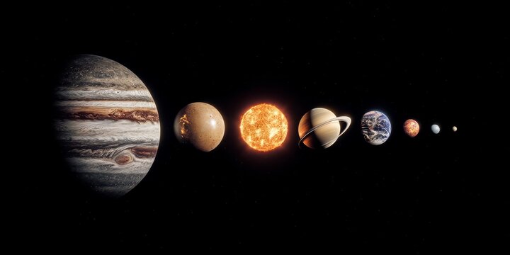 Celestial Symphony: A visual representation of our solar system, with planets arrayed against a dark backdrop. The central focus is the radiant sun, accompanied by each planet in its respective order.