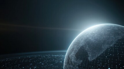 World orbit global earth sun light shine on surface and reflection curve shape in space galaxy.