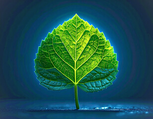 Glowing Heart-Shaped Leaf with Blue Bio-Energy Aura