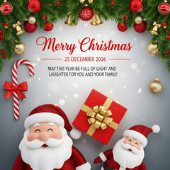 Joyful Santa Duo and Christmas Greeting Card Design in Bright Red and Gold