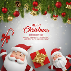 Joyful Santa Duo and Christmas Greeting Card Design in Bright Red and Gold